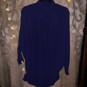 Blue Flowy Tunic Cowl Sweater